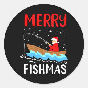 Merry Fishmas Funny Christmas Santa Claus Gevist Ronde Sticker
