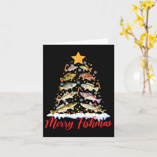 Merry Fishmas Funny Christmas Tree Lights Fish Fis Kaart (Gele Bloem)