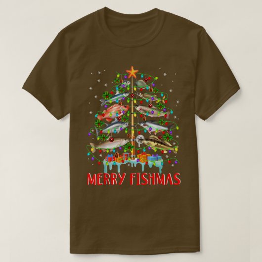 Merry Fishmas Funny Christmas Tree Lights Fish Fis T-shirt (Design voorkant)