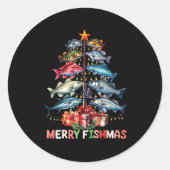Merry Fishmas Funny Christmas Tree Lights Fishing Ronde Sticker (Voorkant)