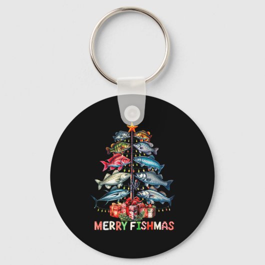 Merry Fishmas Funny Christmas Tree Lights Fishing Sleutelhanger (Voorkant)