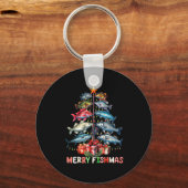 Merry Fishmas Funny Christmas Tree Lights Fishing Sleutelhanger (Voorkant)