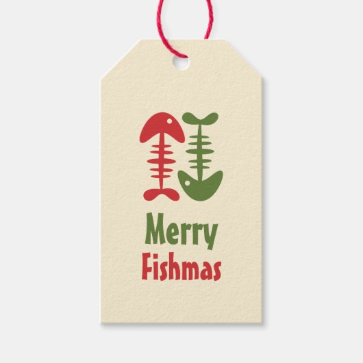 Merry Fishmas Funny Cute Retro kerstvisbonen Cadeaulabel (Voorkant)