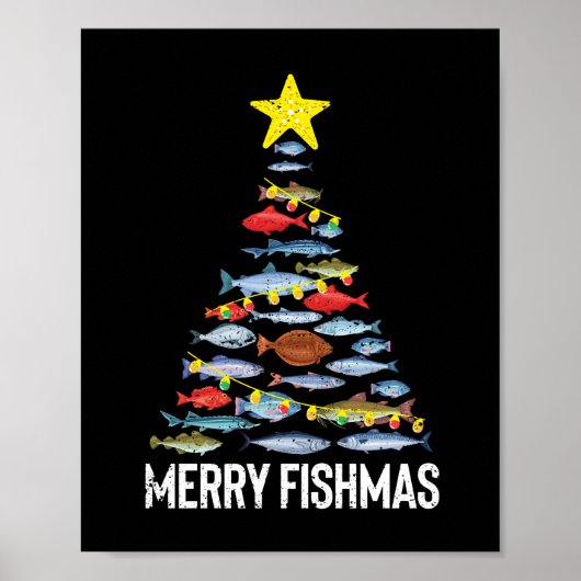 Merry Fishmas Funny Fish Kerstmis Vist kerstmis Poster (Voorkant)