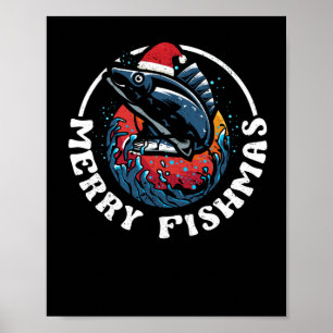 Merry Fishmas Funny Fish Kerstmis Vist kerstmis Poster
