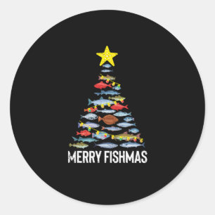 Merry Fishmas Funny Fish Kerstmis Vist kerstmis Ronde Sticker
