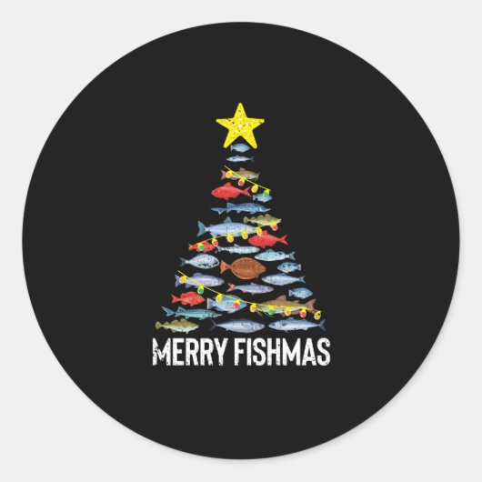Merry Fishmas Funny Fish Kerstmis Vist kerstmis Ronde Sticker (Voorkant)