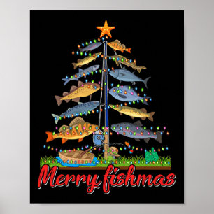 Merry Fishmas Funny Fisher kerstboom Vist Poster
