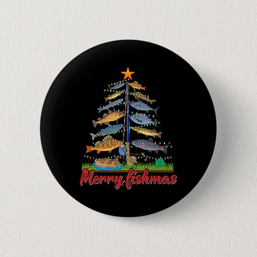 Merry Fishmas Funny Fisher kerstboom Vist Ronde Button 5,7 Cm (Voorkant)