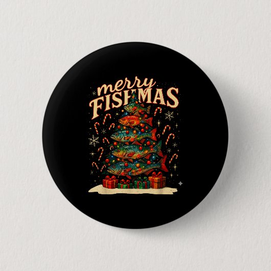 Merry Fishmas Funny Fishing Christmas Design  Ronde Button 5,7 Cm (Voorkant)