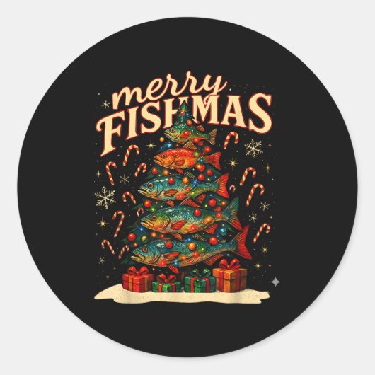 Merry Fishmas Funny Fishing Christmas Design Ronde Sticker (Voorkant)