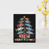 Merry Fishmas Funny-kerstboomverlichting Vist Kaart (Gele Bloem)