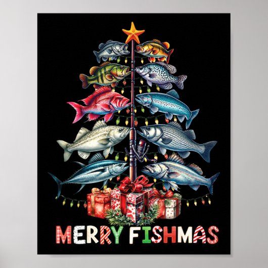Merry Fishmas Funny-kerstboomverlichting Vist Poster (Voorkant)