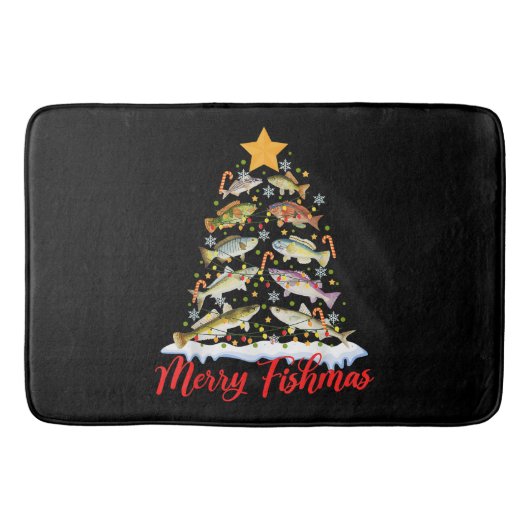 Merry Fishmas Funny Kerstmis Lights Fish Fis Badmat (Voorkant)