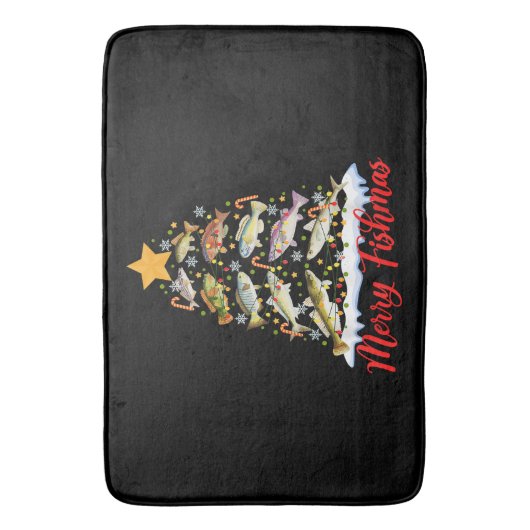Merry Fishmas Funny Kerstmis Lights Fish Fis Badmat (Voorkant Verticaal)