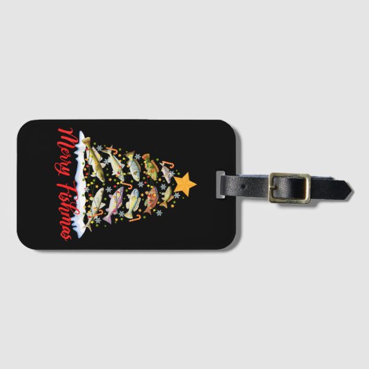 Merry Fishmas Funny Kerstmis Lights Fish Fis Bagagelabel (Voorkant (horizontaal))