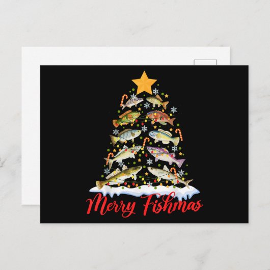 Merry Fishmas Funny Kerstmis Lights Fish Fis Feestdagenkaart (Voorkant / Achterkant)