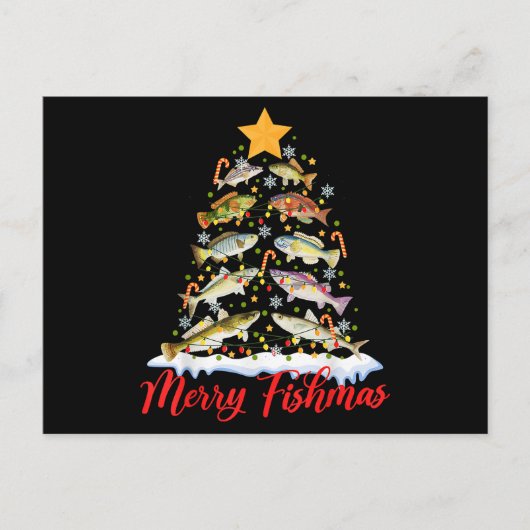 Merry Fishmas Funny Kerstmis Lights Fish Fis Feestdagenkaart (Voorkant)