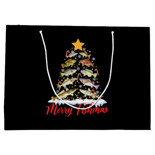 Merry Fishmas Funny Kerstmis Lights Fish Fis Groot Cadeauzakje (Achterkant)