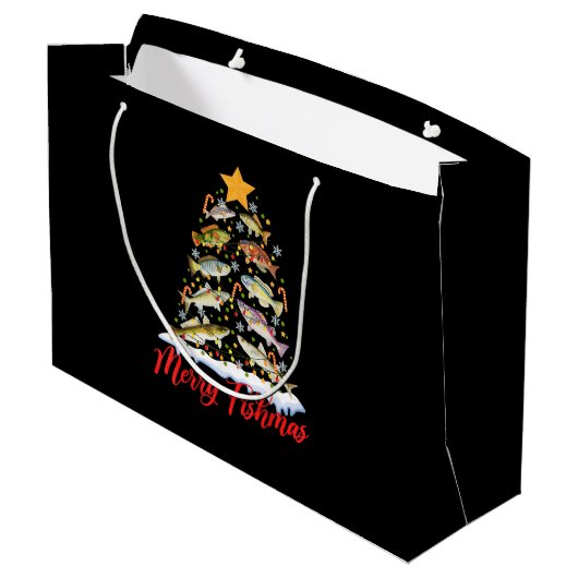 Merry Fishmas Funny Kerstmis Lights Fish Fis Groot Cadeauzakje (Achterkant Gekanteld)