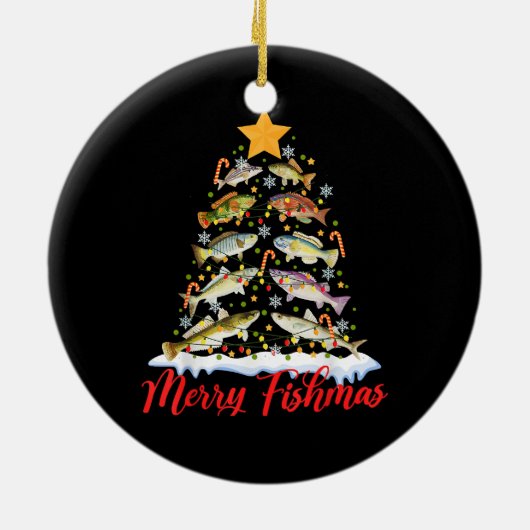 Merry Fishmas Funny Kerstmis Lights Fish Fis Keramisch Ornament (Achterkant)