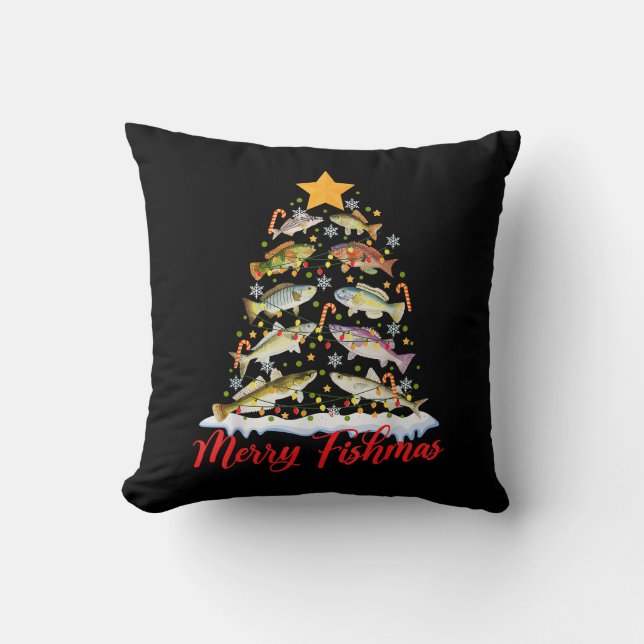 Merry Fishmas Funny Kerstmis Lights Fish Fis Kussen (Voorkant)