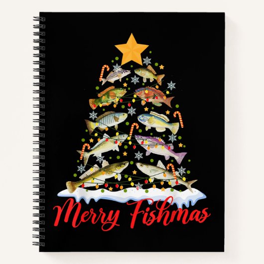 Merry Fishmas Funny Kerstmis Lights Fish Fis Notitieboek (Voorkant)