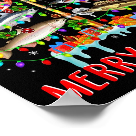 Merry Fishmas Funny Kerstmis Lights Fish Fis Poster (Hoek)