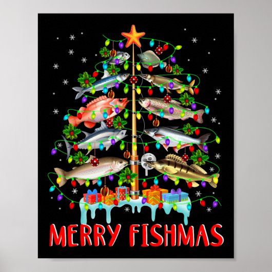 Merry Fishmas Funny Kerstmis Lights Fish Fis Poster (Voorkant)