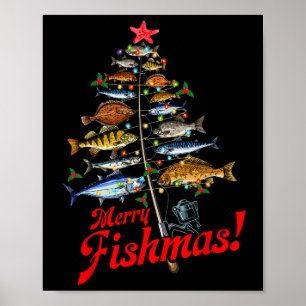 Merry Fishmas Funny Kerstmis Lights Fish Fis Poster
