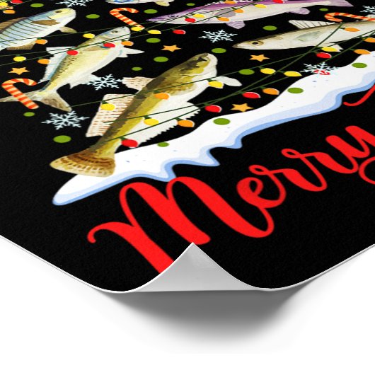 Merry Fishmas Funny Kerstmis Lights Fish Fis Poster (Hoek)