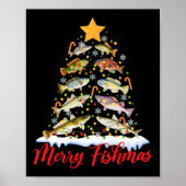 Merry Fishmas Funny Kerstmis Lights Fish Fis Poster (Voorkant)
