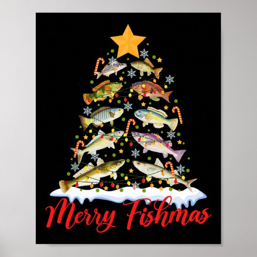 Merry Fishmas Funny Kerstmis Lights Fish Fis Poster (Voorkant)