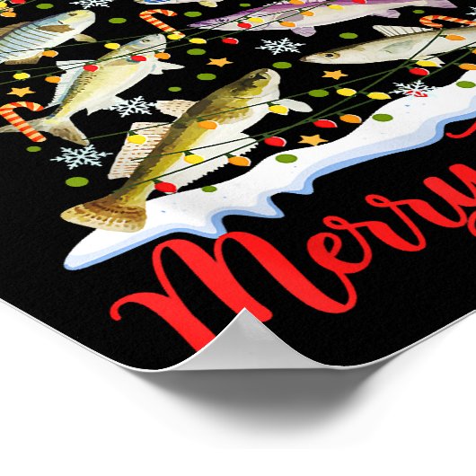 Merry Fishmas Funny Kerstmis Lights Fish Fis Poster (Hoek)