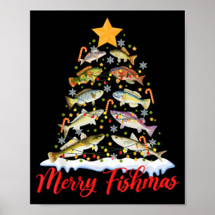 Merry Fishmas Funny Kerstmis Lights Fish Fis Poster