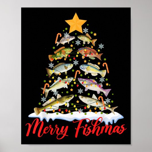Merry Fishmas Funny Kerstmis Lights Fish Fis Poster (Voorkant)