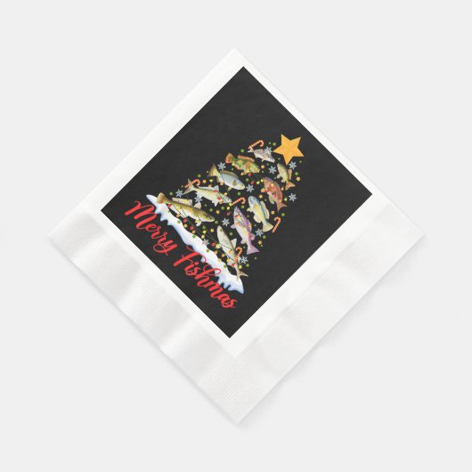 Merry Fishmas Funny Kerstmis Lights Fish Fis Servet (Hoek)