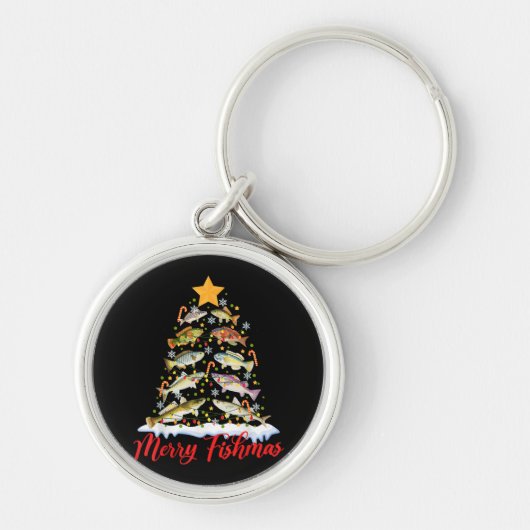 Merry Fishmas Funny Kerstmis Lights Fish Fis Sleutelhanger (Voorkant)