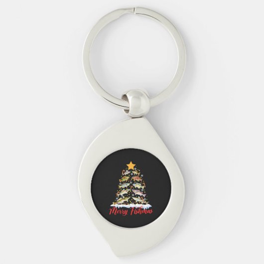 Merry Fishmas Funny Kerstmis Lights Fish Fis Sleutelhanger (Voorkant)