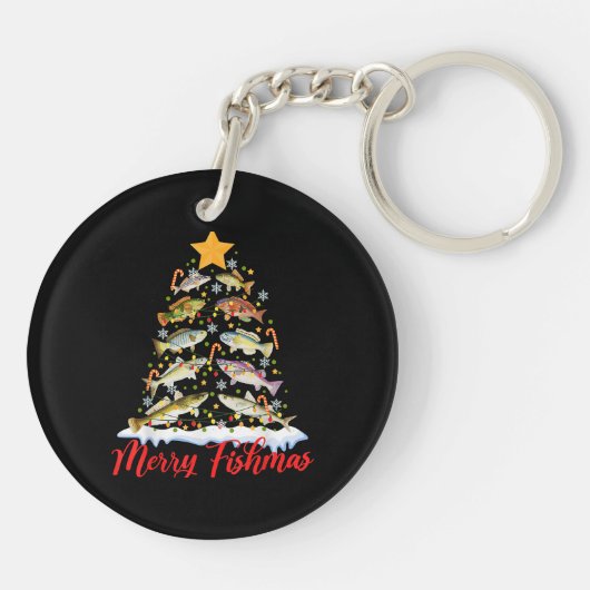 Merry Fishmas Funny Kerstmis Lights Fish Fis Sleutelhanger (Achterkant)