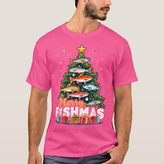 Merry Fishmas Funny Kerstmis Lights Fish Fis T-shirt (Voorkant)