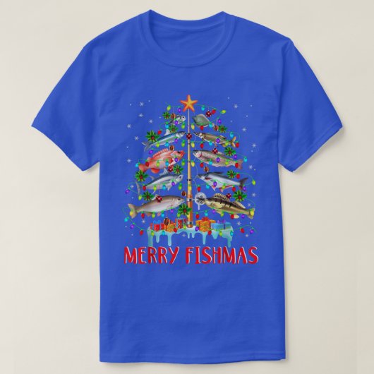 Merry Fishmas Funny Kerstmis Lights Fish Fis T-shirt (Design voorkant)