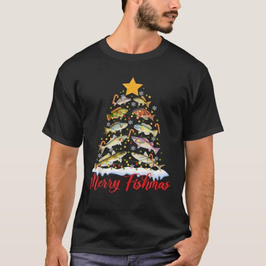 Merry Fishmas Funny Kerstmis Lights Fish Fis T-shirt (Voorkant)