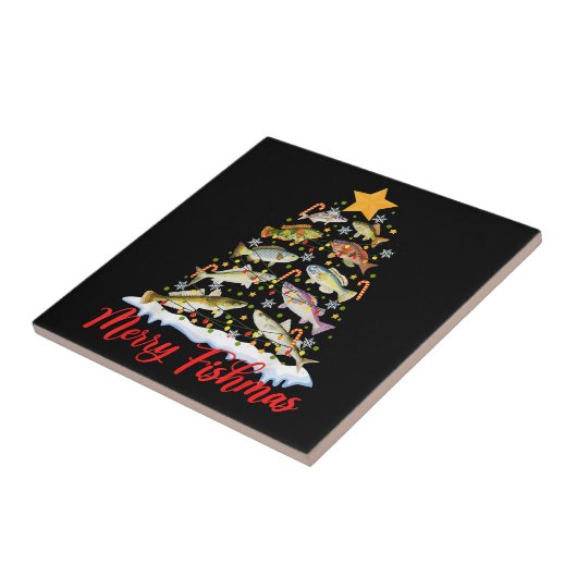 Merry Fishmas Funny Kerstmis Lights Fish Fis Tegeltje (Zijkant)