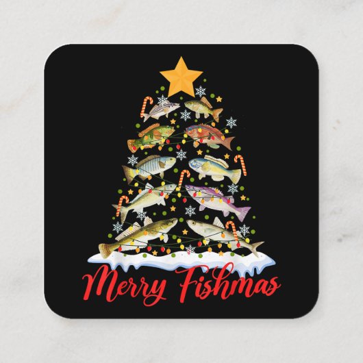 Merry Fishmas Funny Kerstmis Lights Fish Fis Vierkante Visitekaartje (Achterkant)