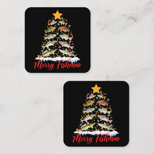 Merry Fishmas Funny Kerstmis Lights Fish Fis Vierkante Visitekaartje (Voorkant / Achterkant)