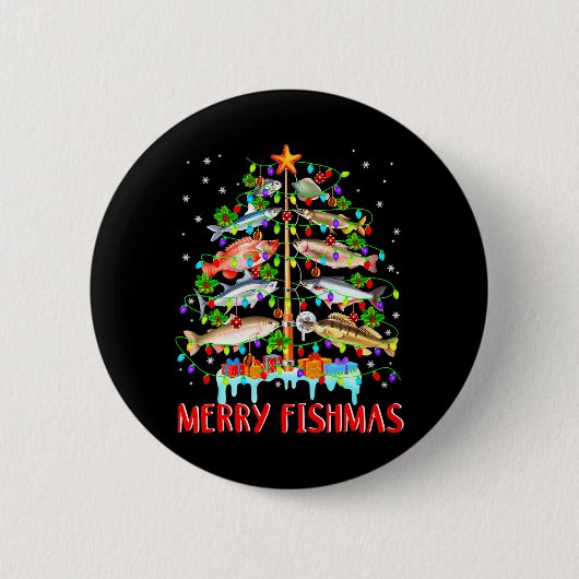 Merry Fishmas Funny Kerstmis Lights Ronde Button 5,7 Cm (Voorkant)