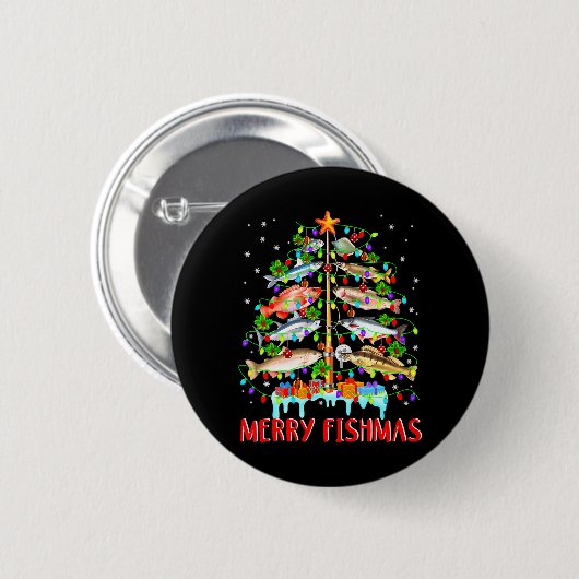 Merry Fishmas Funny Kerstmis Lights Ronde Button 5,7 Cm (Voorkant /achterkant)