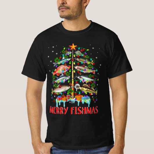 Merry Fishmas Funny Kerstmis Lights T-shirt (Voorkant)