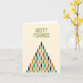 Merry Fishmas Funny Midcentury Christmas Fish Kaart (Gele Bloem)